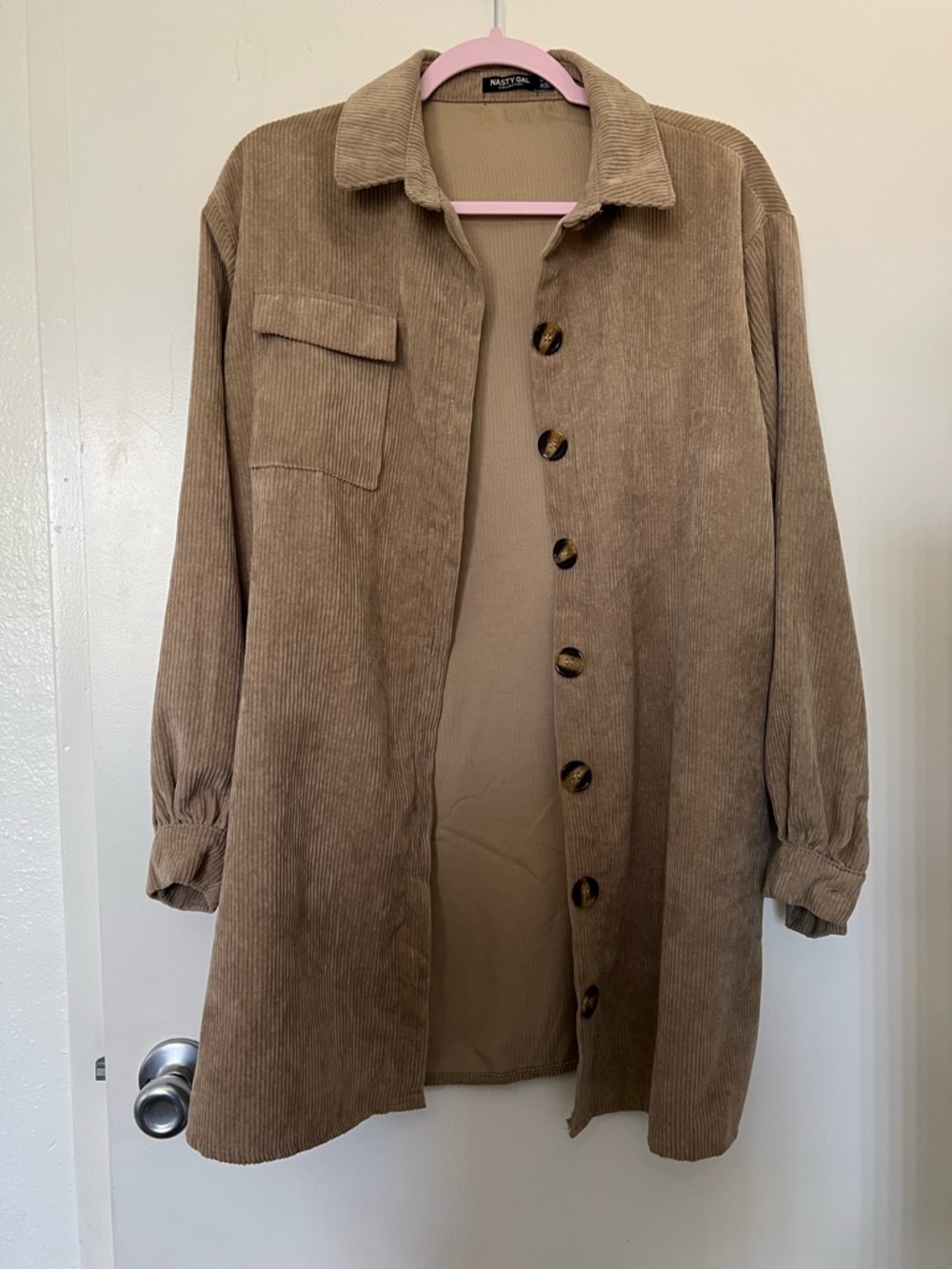Nasty Gal Taupe Corduroy Utility Shirt Jacket